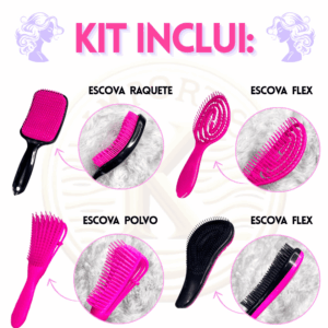 kit 5 escovas de cabelo + touca de cetim para cuidados dos cabelos