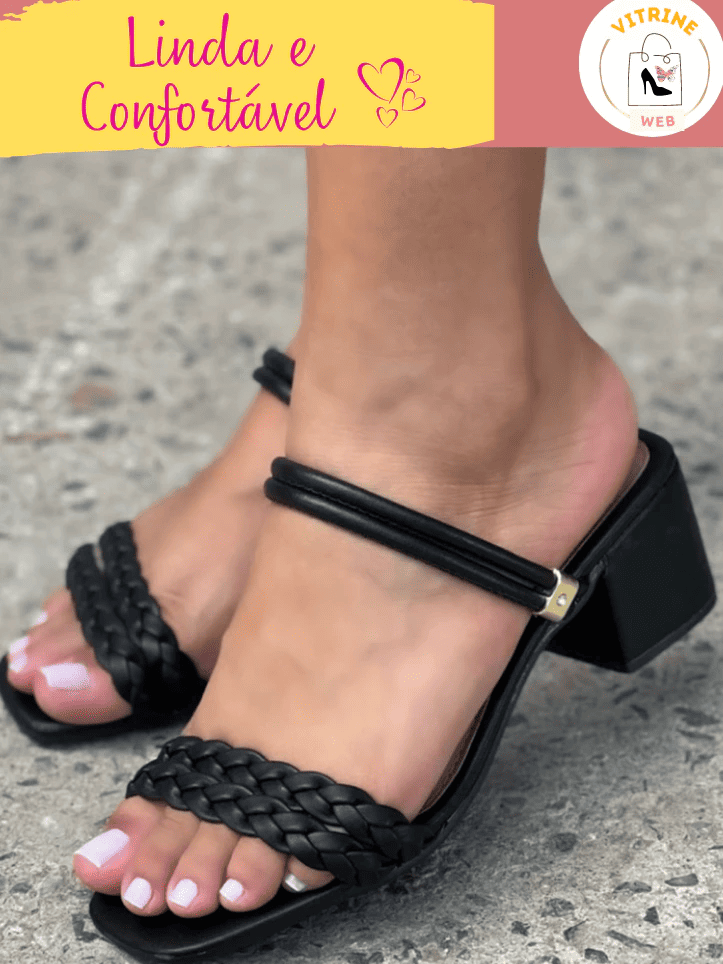 Sandália Feminina Salto Bloco Medio Casual - Imagem 4