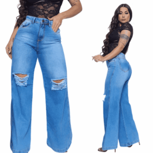 calça jeans feminina wide leg marmorizada cintura alta premium pantalona boca larga