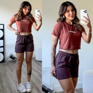 kit 3 conjuntos femininos cropped e short moletom casual confortável 6 peças