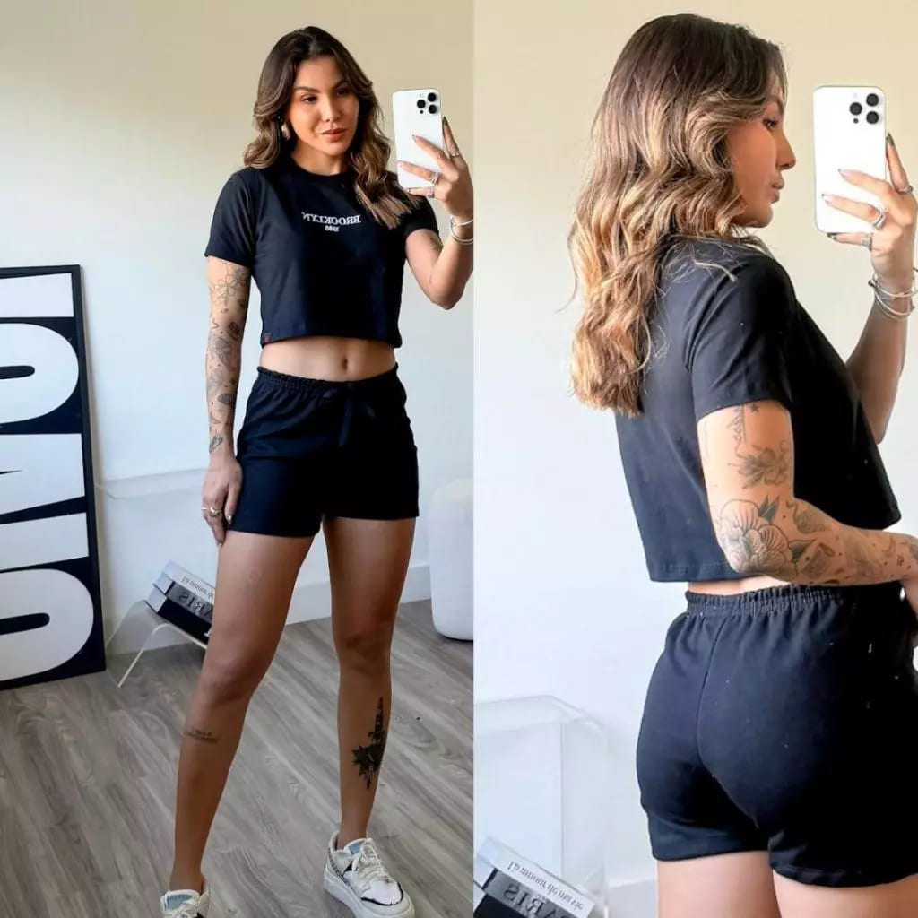 kit 3 conjuntos femininos cropped e short moletom casual confortável 6 peças kit 3 conjuntos femininos cropped e short moletom casual confortável 6 peças