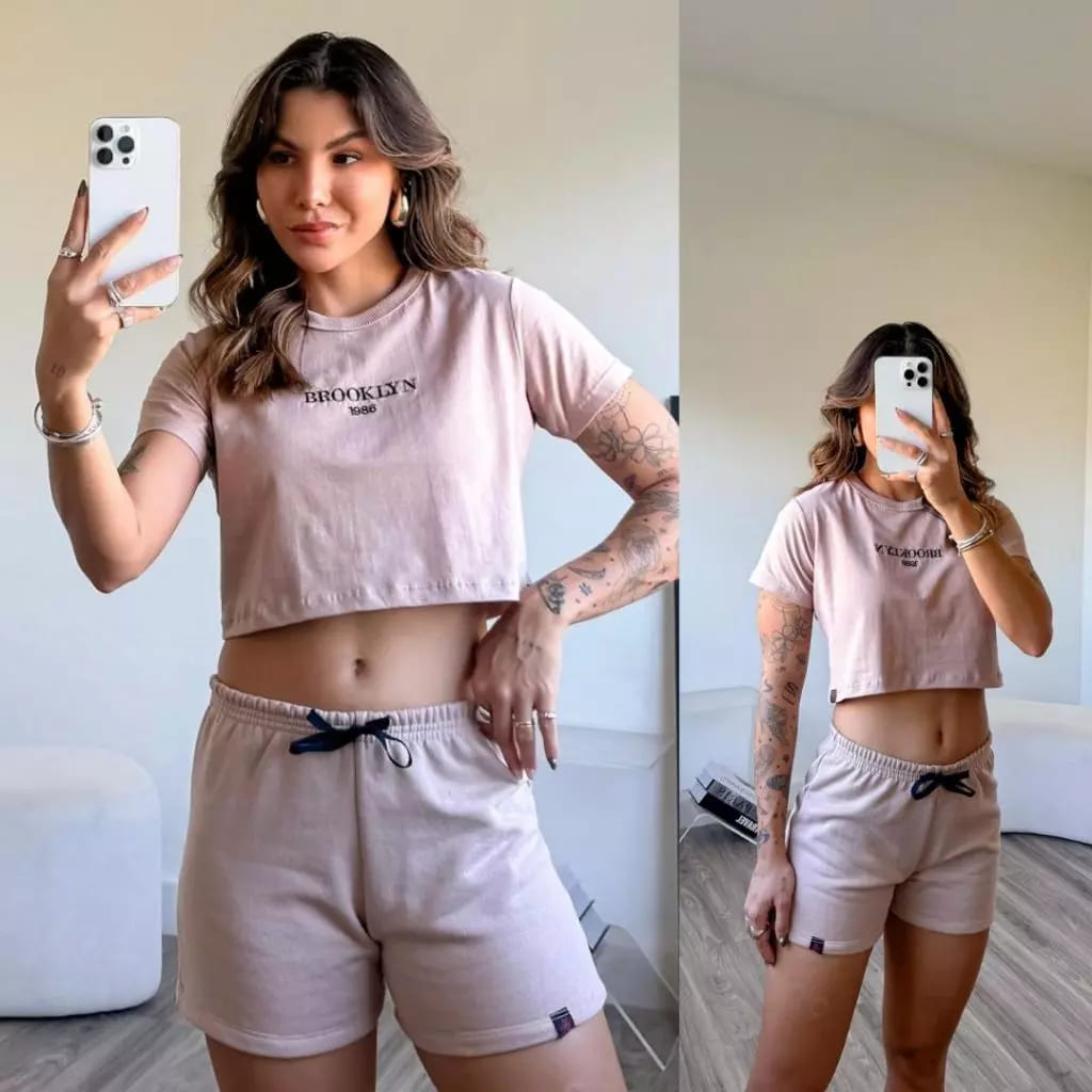kit 3 conjuntos femininos cropped e short moletom casual confortável 6 peças kit 3 conjuntos femininos cropped e short moletom casual confortável 6 peças