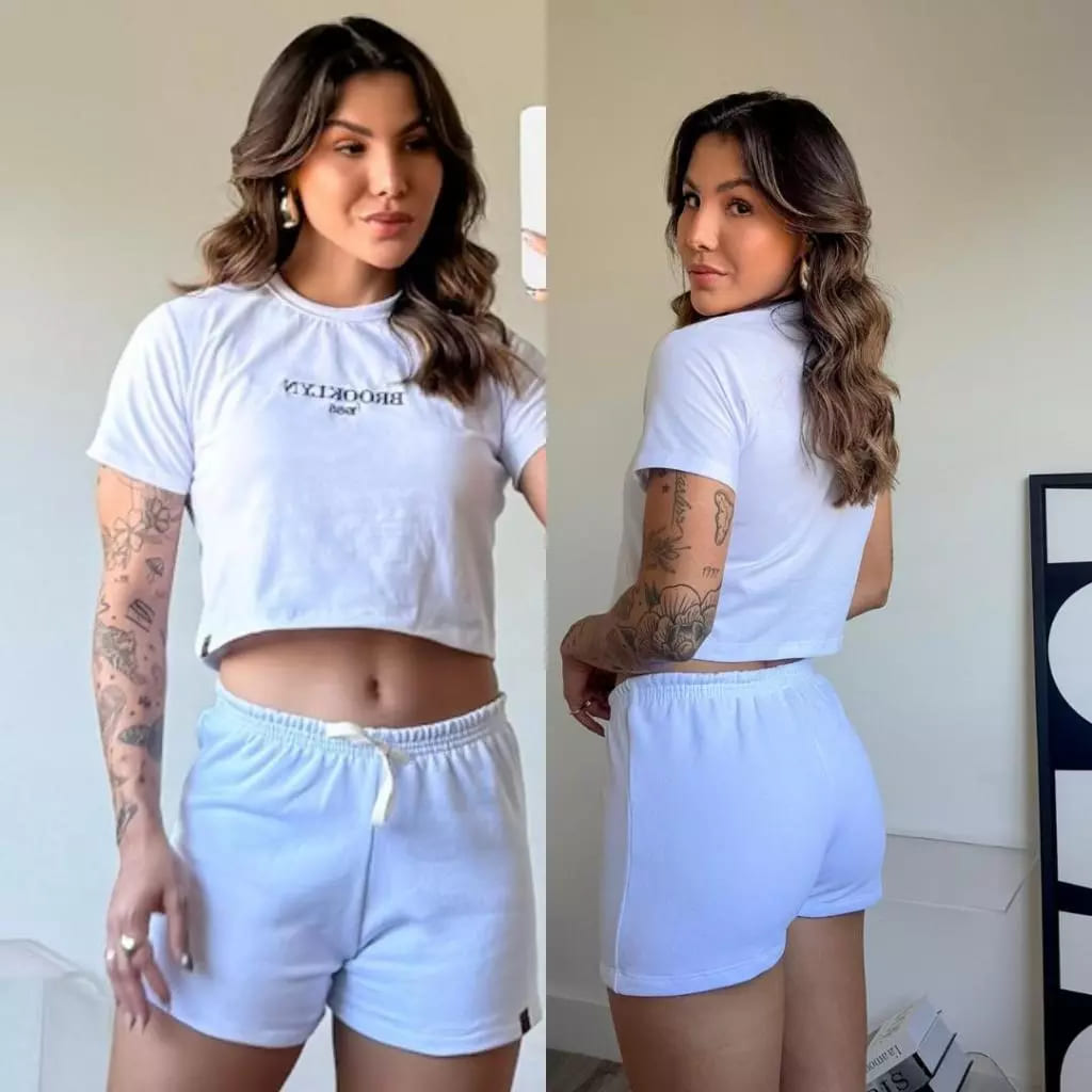 kit 3 conjuntos femininos cropped e short moletom casual confortável 6 peças kit 3 conjuntos femininos cropped e short moletom casual confortável 6 peças