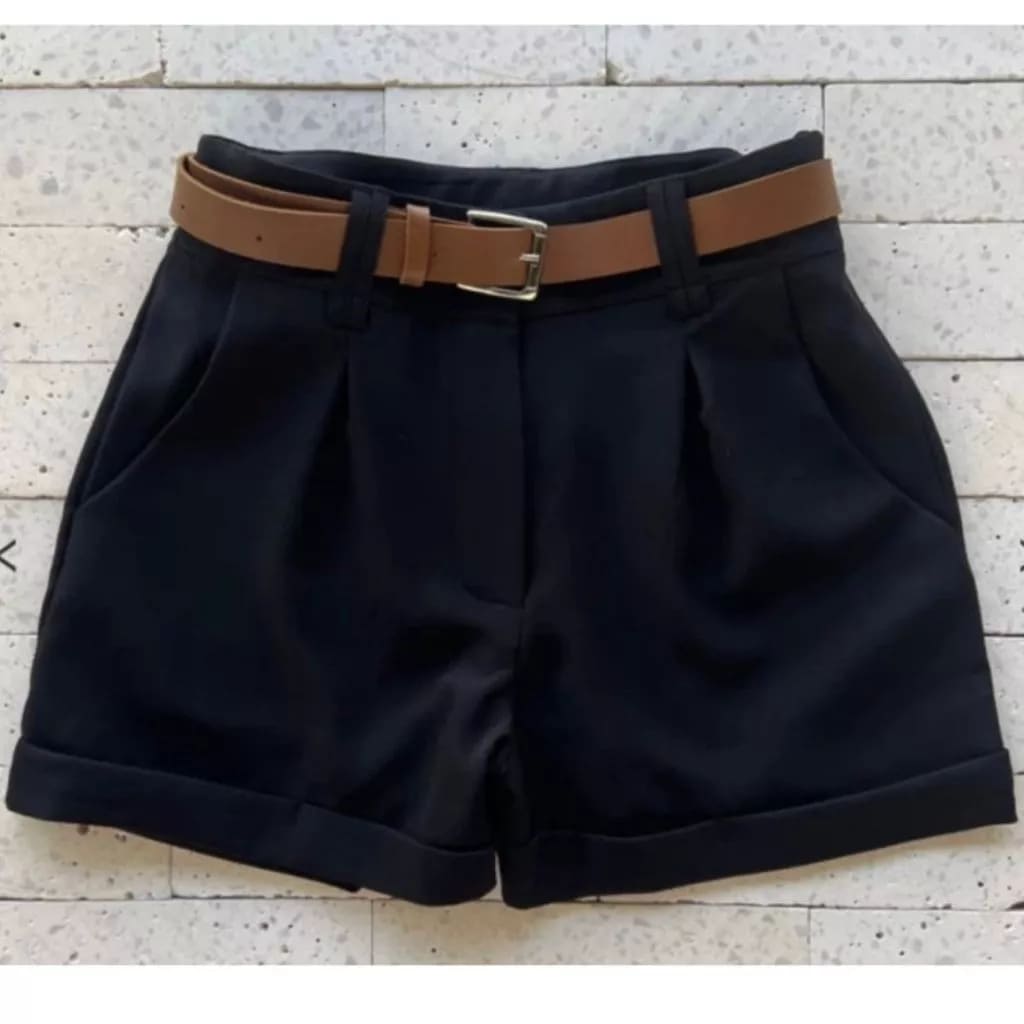 short alfaiataria feminino cintura alta com cinto e bolsos elegante casual short alfaiataria feminino cintura alta com cinto e bolsos elegante casual